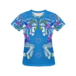 Girly Carousel Ponies - Blue All Over Print T-Shirt for Women (USA Size) (Model T40)