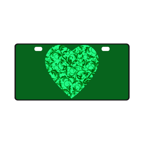 Vintage Swirls Green Heart License Plate