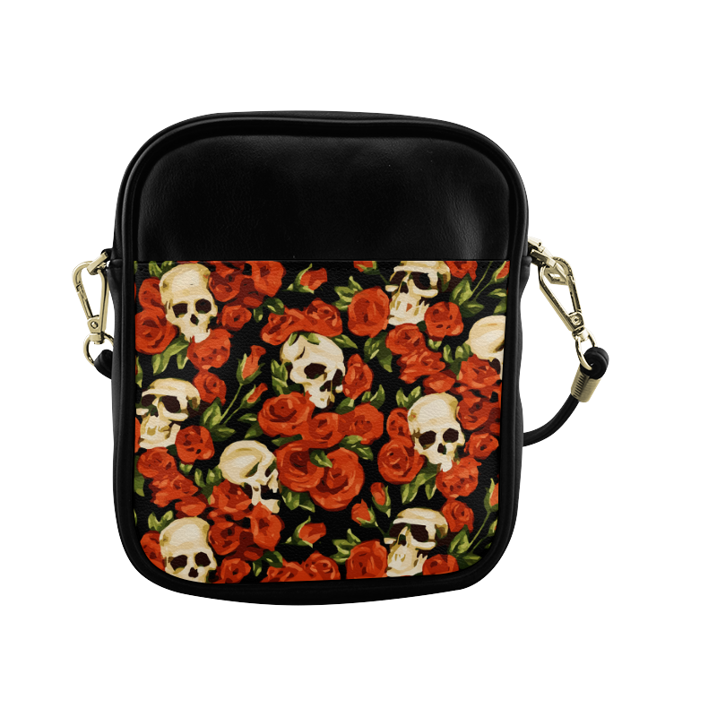 Skulls With Red Roses Floral Watercolor Sling Bag (Model 1627)