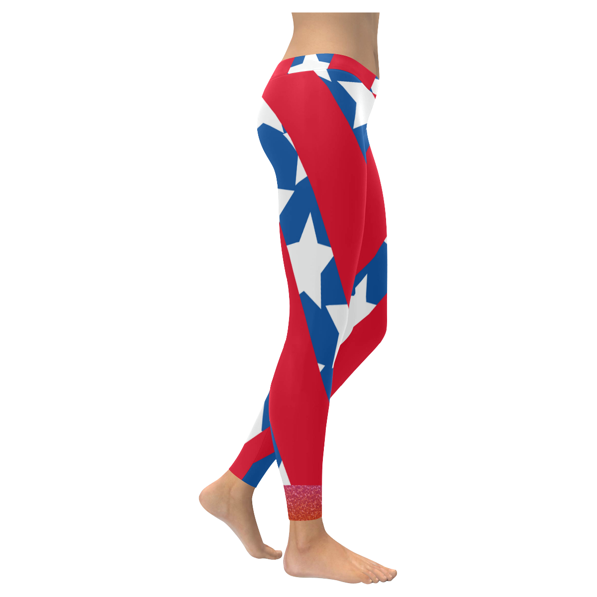 Red Stripes Blue and Stars American Flag Women's Low Rise Leggings (Invisible Stitch) (Model L05)