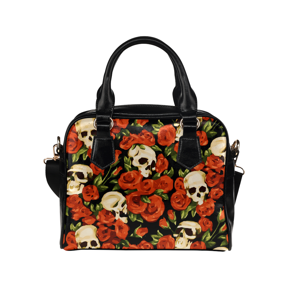Skulls With Red Roses Floral Watercolor Shoulder Handbag (Model 1634)