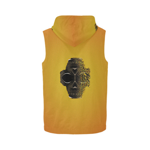 fractal black skull portrait with orange abstract background All Over Print Sleeveless Zip Up Hoodie for Men (Model H16)