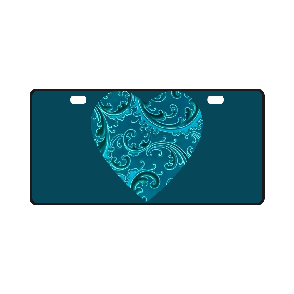 Vintage Swirls Turquoise Heart License Plate