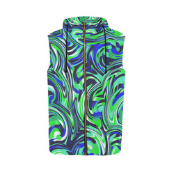 spiral line drawing abstract pattern in blue and green All Over Print Sleeveless Zip Up Hoodie for Men (Model H16)