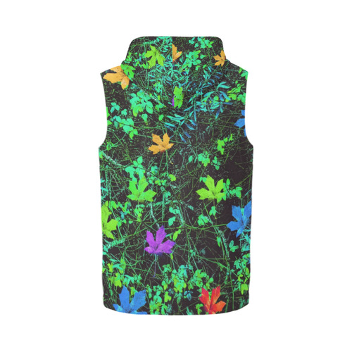 maple leaf in pink blue green yellow orange with green creepers plants background All Over Print Sleeveless Zip Up Hoodie for Men (Model H16)