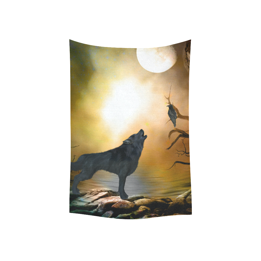 Lonely wolf in the night Cotton Linen Wall Tapestry 40"x 60"