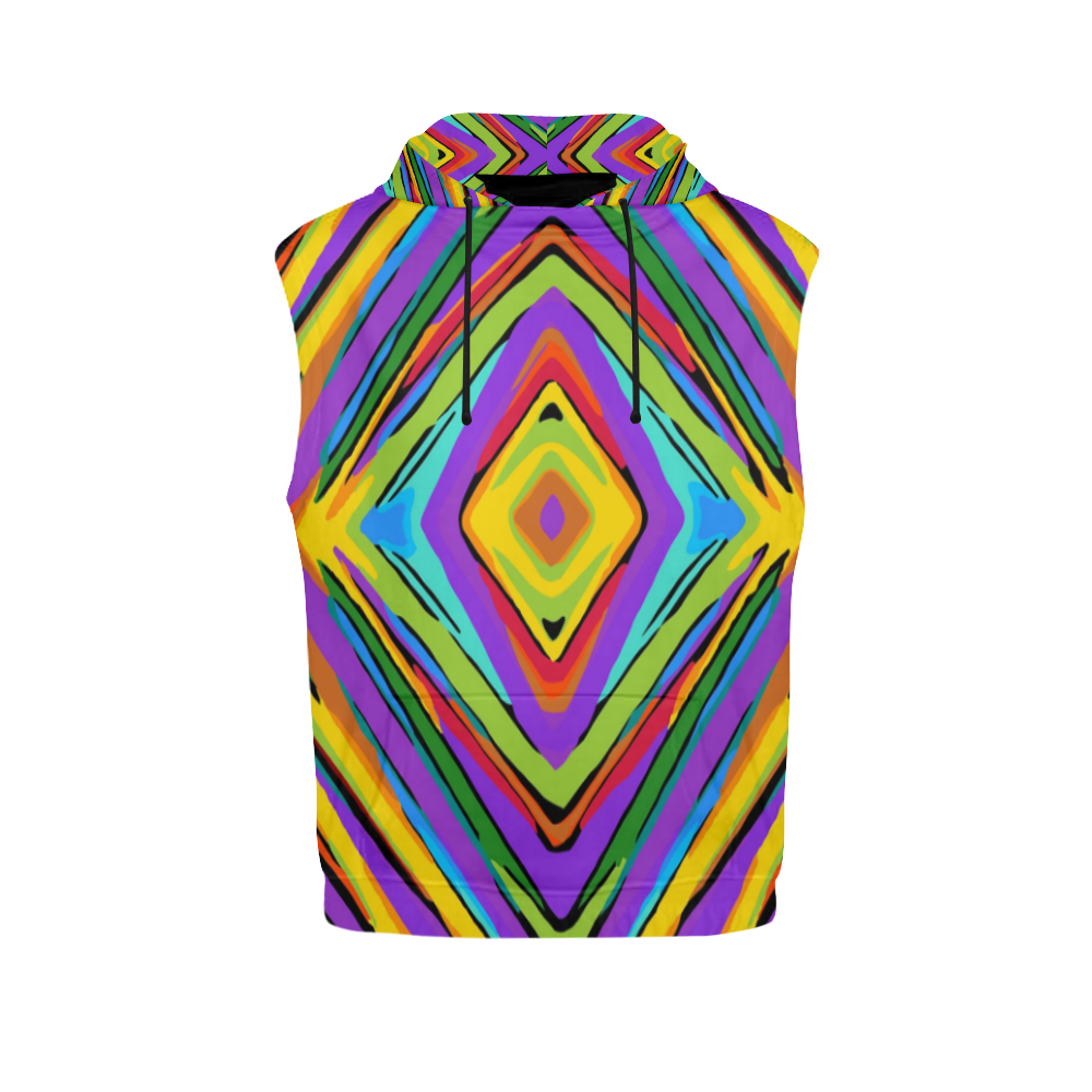 psychedelic geometric graffiti square pattern abstract in blue purple pink yellow green All Over Print Sleeveless Hoodie for Men (Model H15)