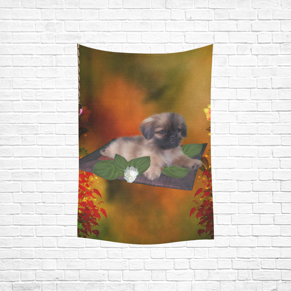 Cute lttle pekinese, dog Cotton Linen Wall Tapestry 40"x 60"