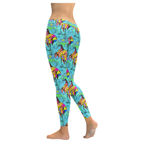 Lovely Fish by Nico Bielow Women's Low Rise Leggings (Invisible Stitch) (Model L05)