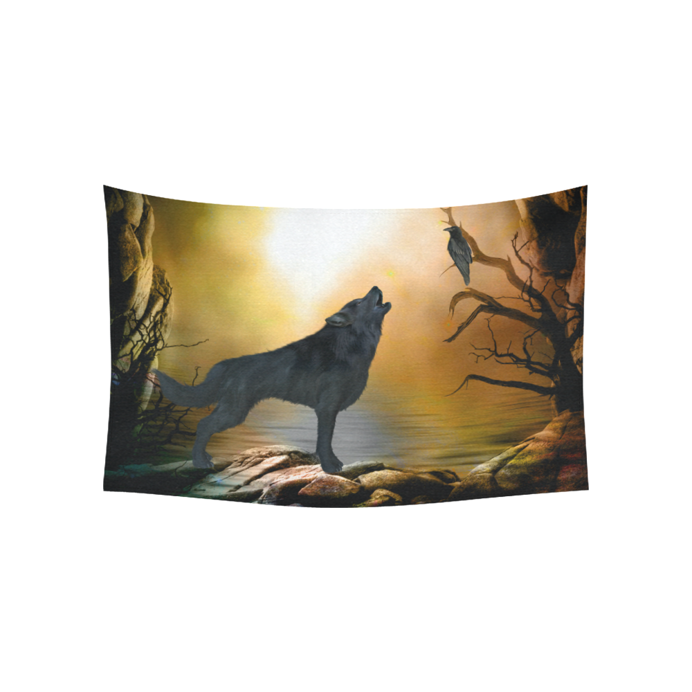 Lonely wolf in the night Cotton Linen Wall Tapestry 60"x 40"