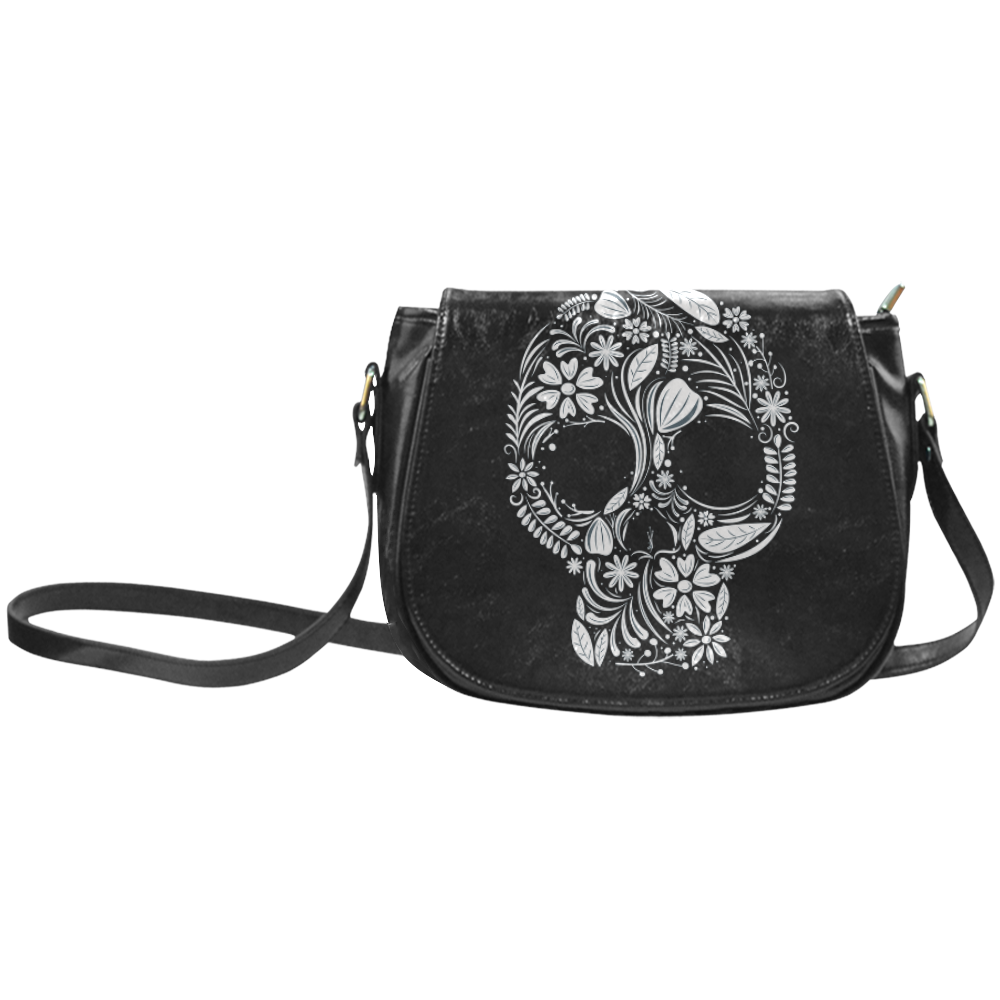 White Floral Dia de los Muertos Skull Classic Saddle Bag/Small (Model 1648)