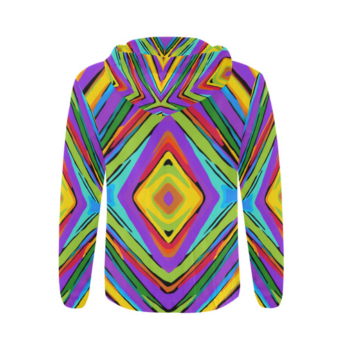 psychedelic geometric graffiti square pattern abstract in blue purple pink yellow green All Over Print Full Zip Hoodie for Men (Model H14)