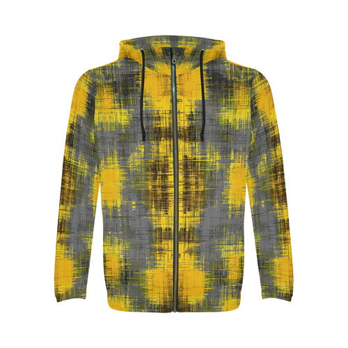 geometric plaid pattern painting abstract in yellow brown and black All Over Print Full Zip Hoodie for Men (Model H14)