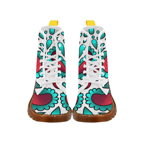 Cute Aqua Floral Sugar Skull Martin Boots For Women Model 1203H