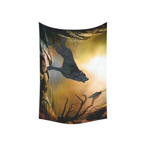 Lonely wolf in the night Cotton Linen Wall Tapestry 60"x 40"