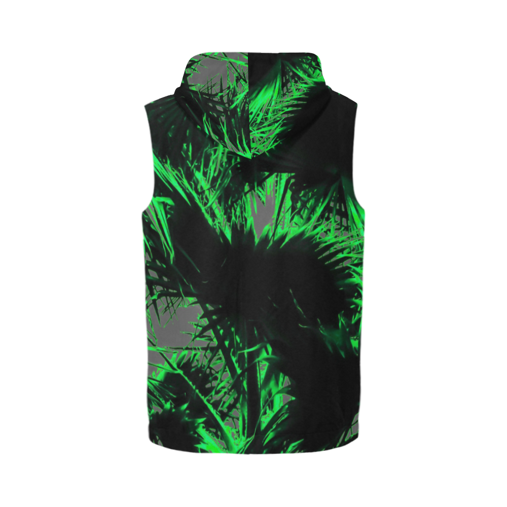 green palm leaves texture abstract background All Over Print Sleeveless Zip Up Hoodie for Men (Model H16)