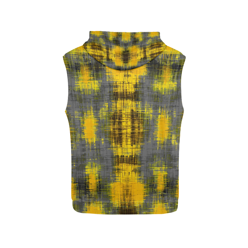 geometric plaid pattern painting abstract in yellow brown and black All Over Print Sleeveless Hoodie for Men (Model H15)