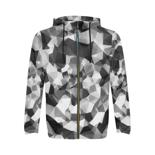 contemporary geometric polygon abstract pattern in black and white All Over Print Full Zip Hoodie for Men (Model H14)