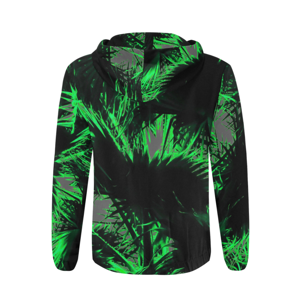 green palm leaves texture abstract background All Over Print Full Zip Hoodie for Men (Model H14)