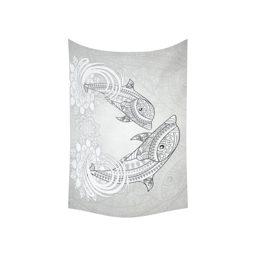 Funny dolphin, mandala design Cotton Linen Wall Tapestry 60"x 40"