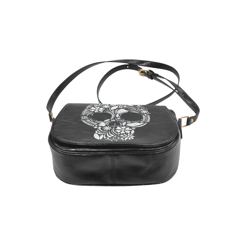 White Floral Dia de los Muertos Skull Classic Saddle Bag/Large (Model 1648)