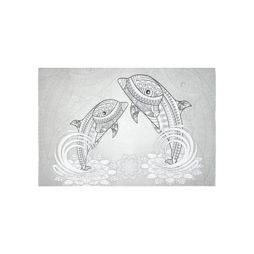 Funny dolphin, mandala design Cotton Linen Wall Tapestry 60"x 40"