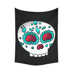 Cute Aqua Floral Sugar Skull Cotton Linen Wall Tapestry 60"x 80"