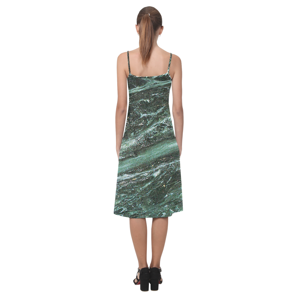 Green Marble Emerald Stone Texture Alcestis Slip Dress (Model D05)