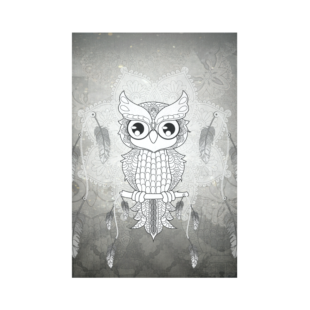 Cute owl, mandala design Cotton Linen Wall Tapestry 60"x 90"
