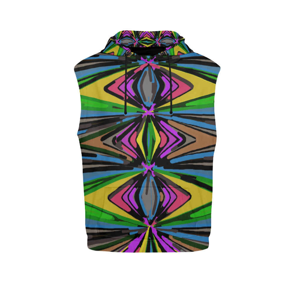 psychedelic geometric graffiti triangle pattern in pink green blue yellow and brown All Over Print Sleeveless Hoodie for Men (Model H15)