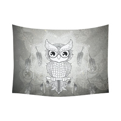 Cute owl, mandala design Cotton Linen Wall Tapestry 80"x 60"