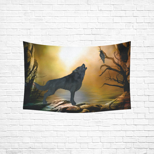 Lonely wolf in the night Cotton Linen Wall Tapestry 60"x 40"