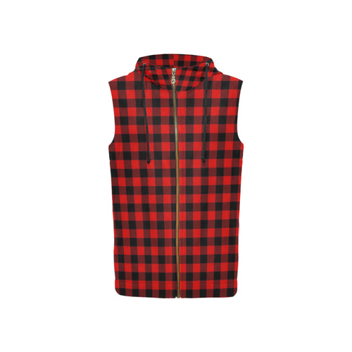 LUMBERJACK Squares Fabric - red black All Over Print Sleeveless Zip Up Hoodie for Women (Model H16)