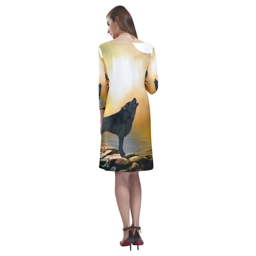 Lonely wolf in the night Rhea Loose Round Neck Dress(Model D22)