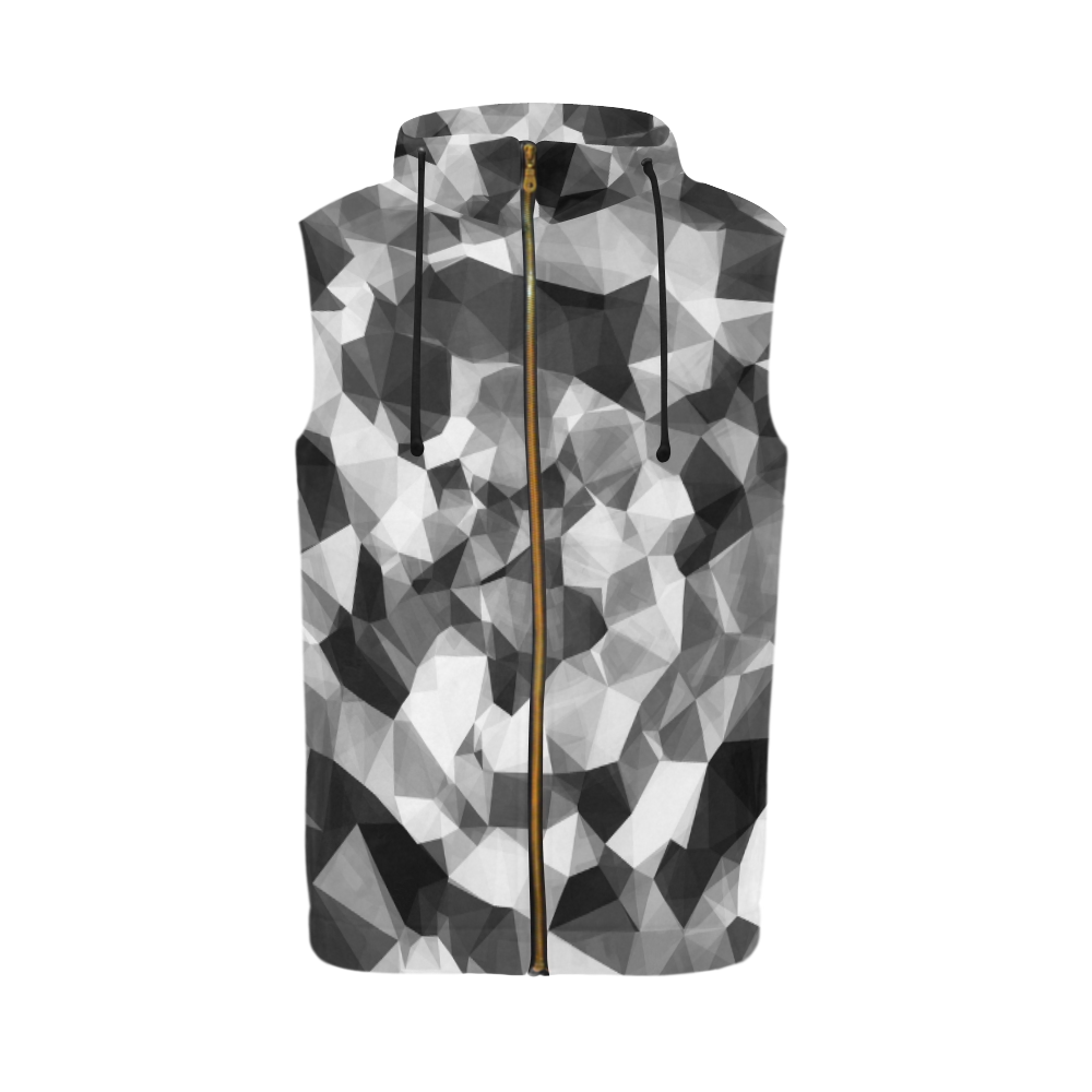 contemporary geometric polygon abstract pattern in black and white All Over Print Sleeveless Zip Up Hoodie for Men (Model H16)