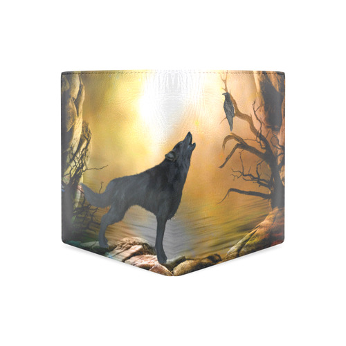 Lonely wolf in the night Men's Leather Wallet (Model 1612)