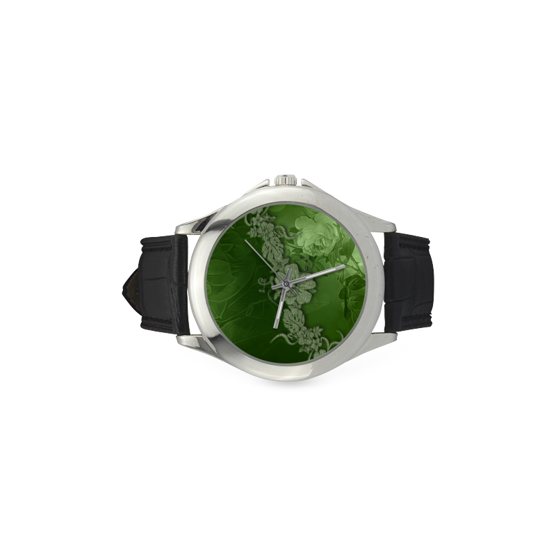 Wonderful green floral design Women's Classic Leather Strap Watch(Model 203)