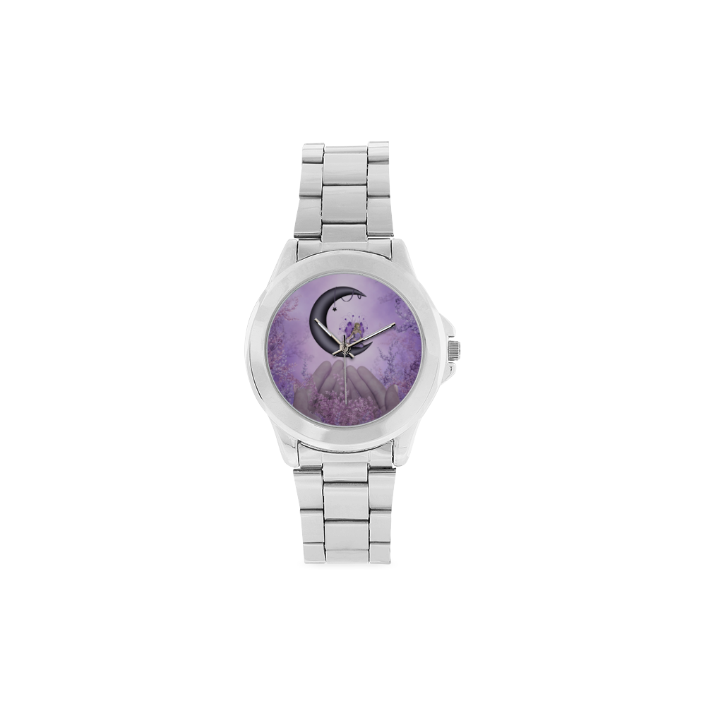 Wonderful fairy on the moon Unisex Stainless Steel Watch(Model 103)