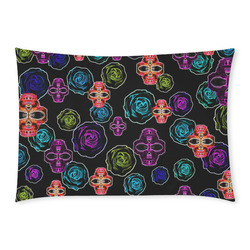 skull art portrait and roses in pink purple blue yellow with black background Custom Rectangle Pillow Case 20x30 (One Side)
