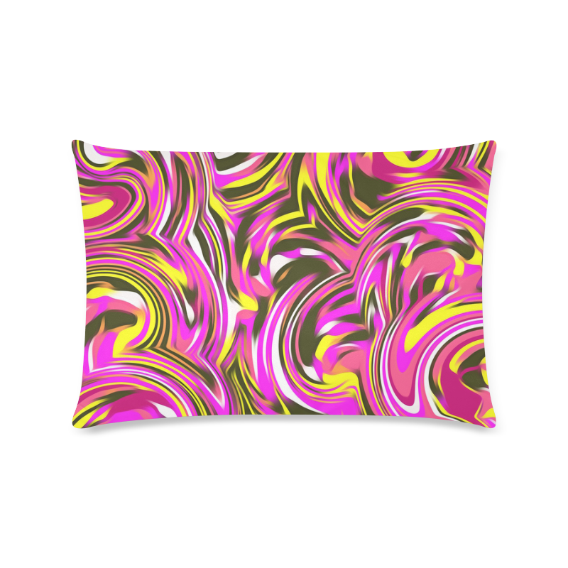 spiral line drawing abstract pattern in pink yellow black Custom Rectangle Pillow Case 16"x24" (one side)