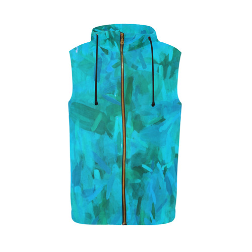 splash painting abstract texture in blue and green All Over Print Sleeveless Zip Up Hoodie for Men (Model H16)