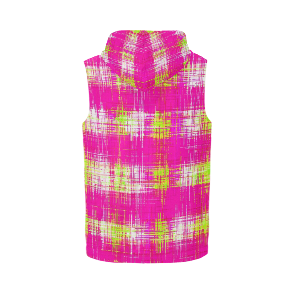 plaid pattern graffiti painting abstract in pink and yellow All Over Print Sleeveless Zip Up Hoodie for Men (Model H16)