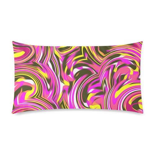 spiral line drawing abstract pattern in pink yellow black Custom Rectangle Pillow Case 20"x36" (one side)