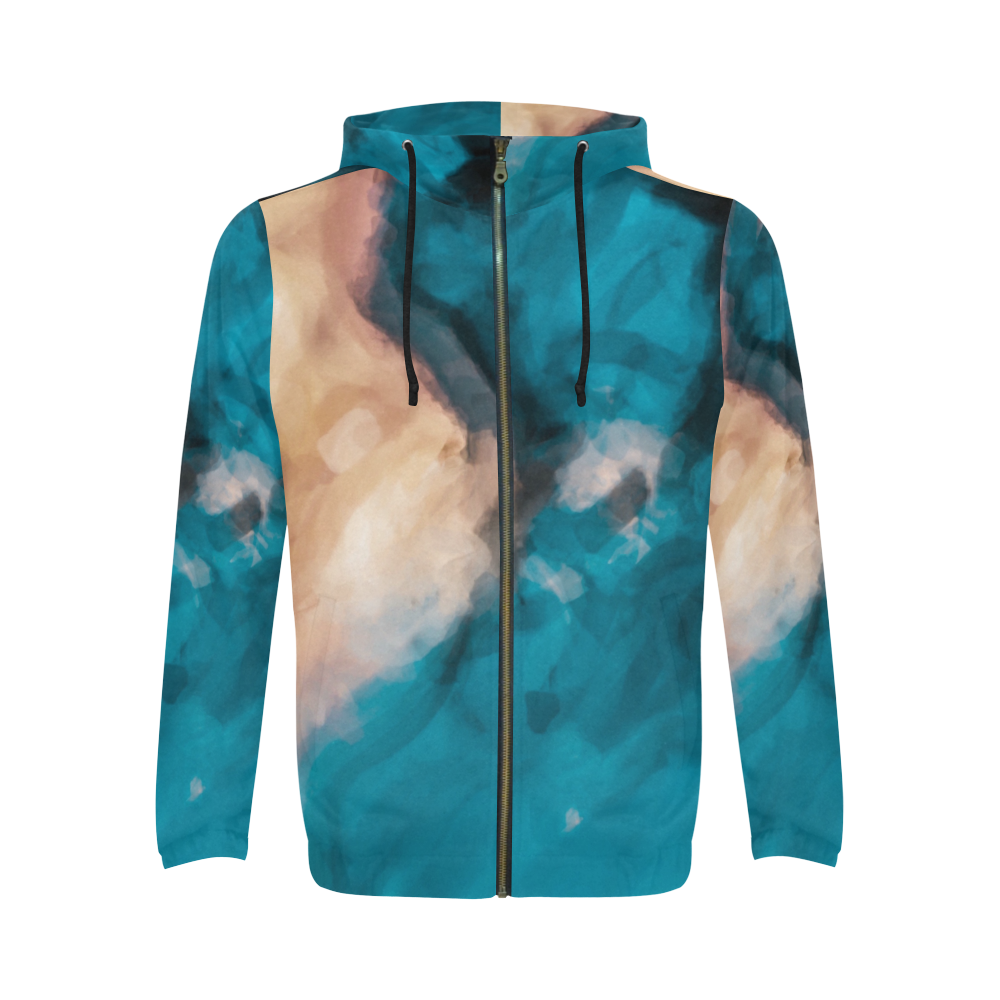 vintage splash painting texture abstract in blue and brown All Over Print Full Zip Hoodie for Men (Model H14)
