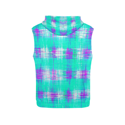 plaid pattern graffiti painting abstract in blue green and pink All Over Print Sleeveless Hoodie for Men (Model H15)