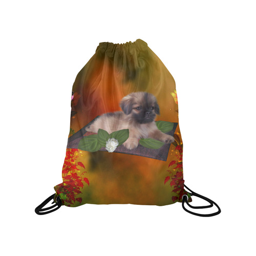 Cute lttle pekinese, dog Medium Drawstring Bag Model 1604 (Twin Sides) 13.8"(W) * 18.1"(H)