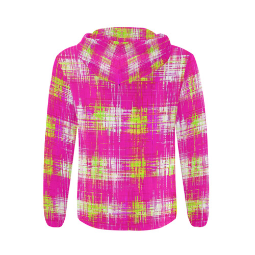 plaid pattern graffiti painting abstract in pink and yellow All Over Print Full Zip Hoodie for Men (Model H14)