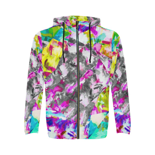 camouflage psychedelic splash painting abstract in pink blue yellow green purple All Over Print Full Zip Hoodie for Men (Model H14)