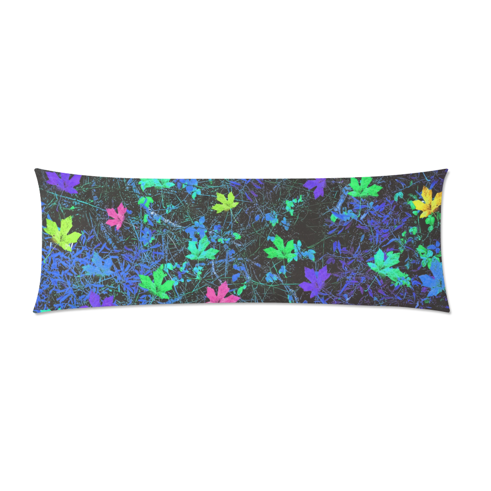 maple leaf in pink green purple blue yellow with blue creepers plants background Custom Zippered Pillow Case 21"x60"(Two Sides)