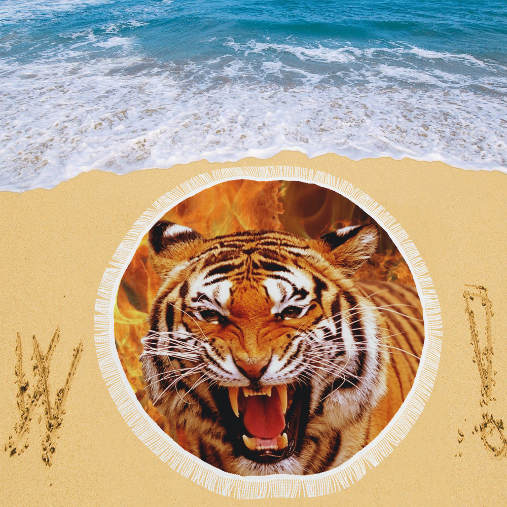 Tiger and Flame Circular Beach Shawl 59"x 59"